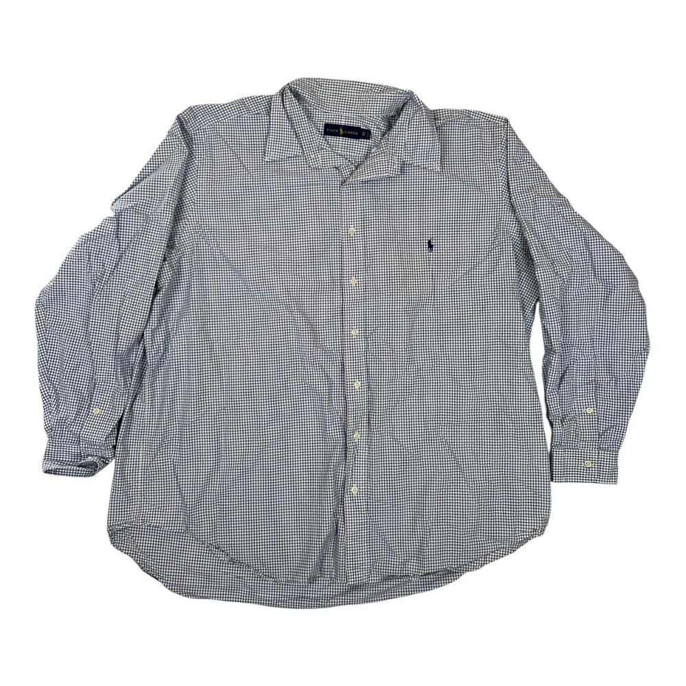 Ralph Lauren Shirt Mens 2XB Big Blue Check Button Down Long Sleeve Casual